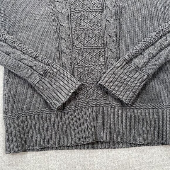 Chaps Womens Black Cable Knit Pullover Sweater Classic V-Neck Size Medium - Picture 2 of 9